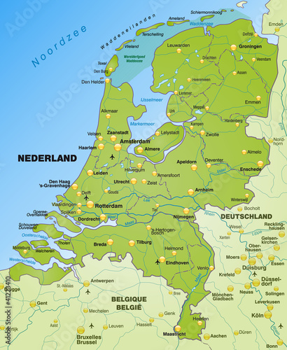 Vector: Übersichtskarte der Niederlande mit Nachbarländern Übersichtskarte der Niederlande mit Nachbarländern