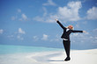 happy business woman on the ocean coast happy business woman on the ocean coast
