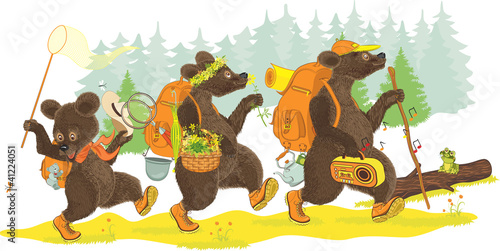 Vector: Family of bears traveling on forest. Family of bears traveling on forest.