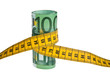 Symbol Sparpaket mit Euro Geldschein und Massband