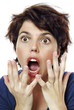 Photo: frightened woman sees something frightened woman sees something