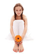 orange manicure and pedicure with delicate gerbera