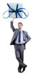 Businessman with gift boxes on white Businessman with gift boxes on white
