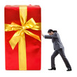 Businessman with gift boxes on white Businessman with gift boxes on white
