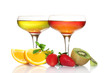 fruit jelly in glasses and fruits isolated on white fruit jelly in glasses and fruits isolated on white