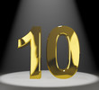 Gold 10th Or Ten 3d Number Closeup Representing Anniversary Or B