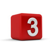 Illustration: Red 3D block with number three Red 3D block with number three