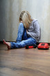 Girl and red phone.