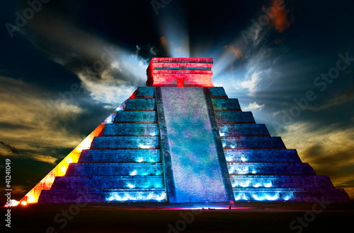Photo: Chichen Itza Mayan Pyramid Night View Chichen Itza Mayan Pyramid Night View