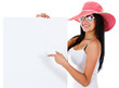 Female tourist with a banner
