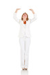 Businesswoman with arms up