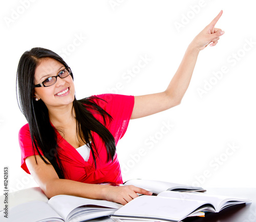 Female student pointing