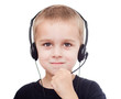 portrait of little boy with headphones and microphone