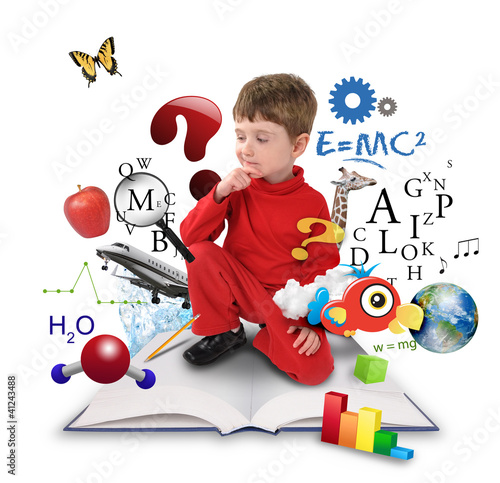 Photo: Education School Boy Thinking on White Education School Boy Thinking on White