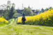 Reiter und Biker im Frühjahr