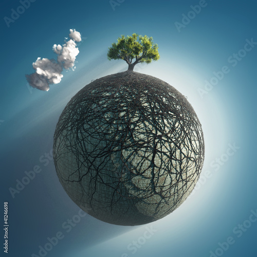 Ilustración: tree roots covering the planet tree roots covering the planet
