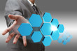 business man hand shows blank abstract diagram