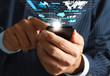 business man hand use mobile phone streaming virtual business ne