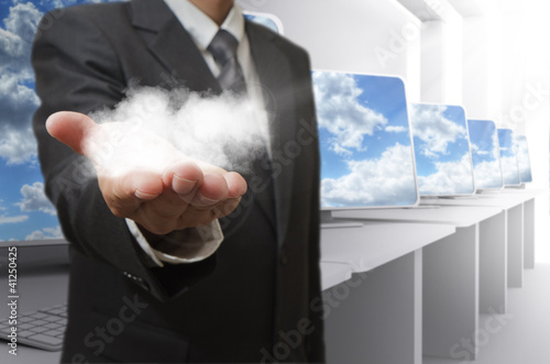 Photo: business man hand shows cloud network concept business man hand shows cloud network concept