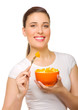 Young woman with fruit salad