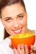 Young woman with fruit salad