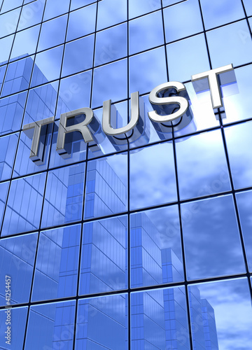 Illustration: Spiegelfassade Blau - Trust Konzept vertikal Spiegelfassade Blau - Trust Konzept vertikal