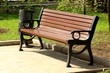 Wooden benches against the background of green grass Wooden benches against the background of green grass