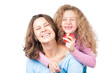 Happy mother and daughter smiling