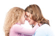 Mother and daughter hugging.