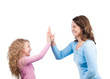 Happy mother and daughter smiling, clapping their hands