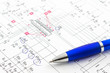 Electricity diagram (drawing or design) with pen on blueprint