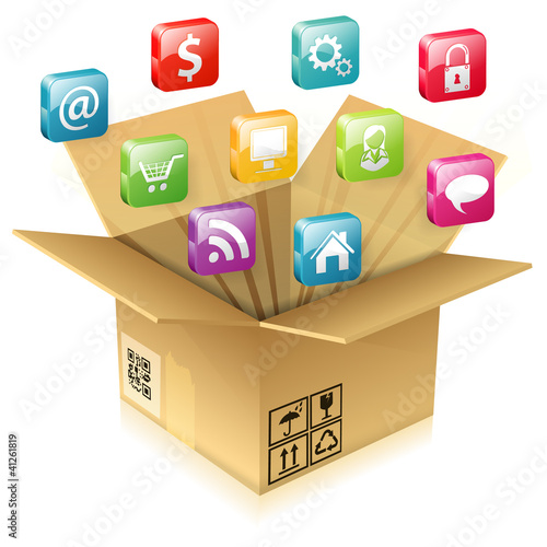 Vector: Cardboard Box with Set of Icons Cardboard Box with Set of Icons
