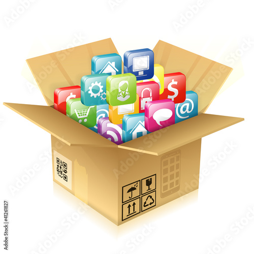 Vector: Cardboard Box with Set of Icons Cardboard Box with Set of Icons