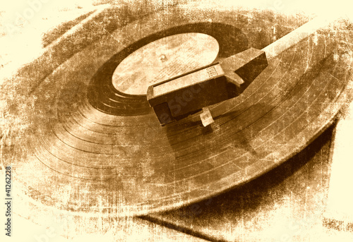 Illustration: Music background, vinyl player, grunge illustration Music background, vinyl player, grunge illustration