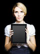 Foto: Business woman holding touchpad tablet Business woman holding touchpad tablet