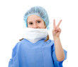 doctor makes victory gesture