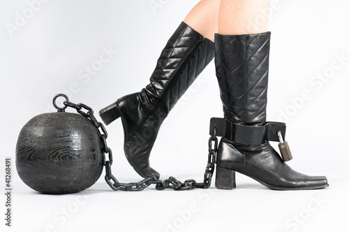 Photo: woman's foot with prison ball woman's foot with prison ball