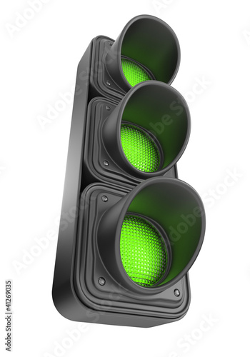 Illustration: Green traffic lights 3d. Movement road control. Isolated on whit Green traffic lights 3d. Movement road control. Isolated on whit
