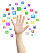 Human hand with colorful mobile applications