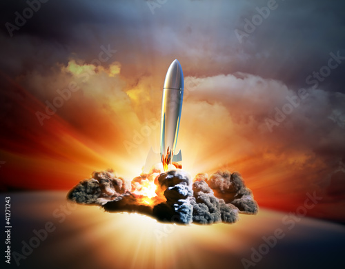 Illustration: retro style rocket taking off retro style rocket taking off