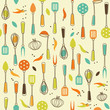Seamless Pattern of Kitchen utensil in Retro-Styled