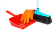 Scoop for dust rubber gloves and  brush isolated