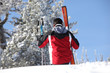 Rear shot of male skier