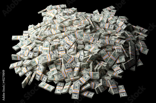Illustration: huge pile of American money on black background huge pile of American money on black background