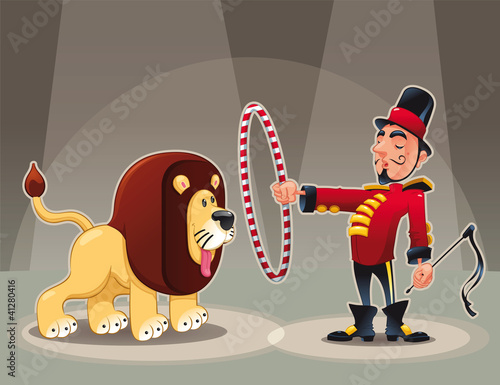 Vektor: Lion Tamer with lion. Vector circus illustration. Lion Tamer with lion. Vector circus illustration.