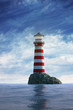 Day view of a red and white lighthouse
