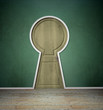 empty interior with a door shaped like a keyhole
