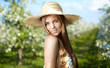 Woman wearing blue dress in amazing fruits garden Woman wearing blue dress in amazing fruits garden