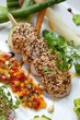 Brochette de St Jacques au sésame, légumes de saison