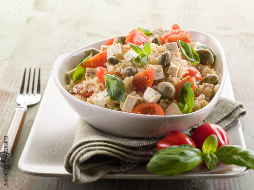 Photo: vegetarian rice salad with tofu and brown rice vegetarian rice salad with tofu and brown rice